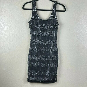 Kariella Dress Women's Sz S Bodycon Sleeveless Scoop Neck Backless Sequin Black